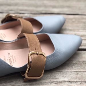 Hand Made Fair Lady Flats in Blue & Caramel